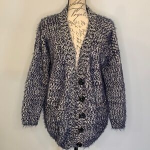 Sweewë Paris fuzzy boucle cardigan sweater one size navy